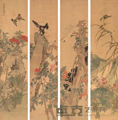 任薰 1881年作 四季花鸟（四幅） 立轴 214.5×50.5cm×4